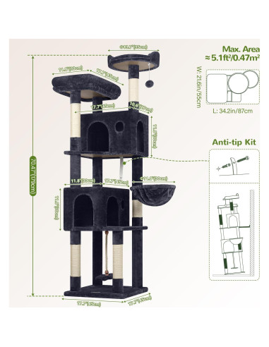 Árbol para Gatos Globlazer F70B 180 cm Gris Oscuro Multi-Nivel