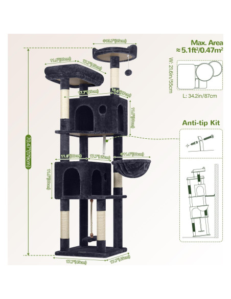Árbol para Gatos Globlazer F70B 180 cm Gris Oscuro Multi-Nivel