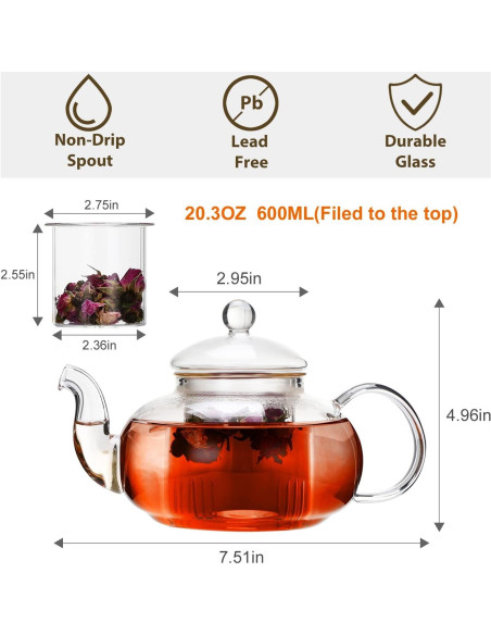 Tetera de vidrio CNGLASS 600 ml con infusor removible