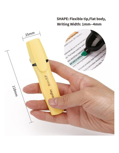 Resaltadores ZEYAR Macaron 6 Colores Punta Chisel Certificado AP