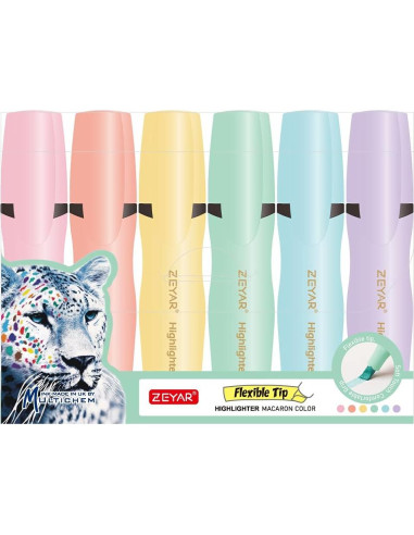 Resaltadores ZEYAR Macaron 6 Colores Punta Chisel Certificado AP