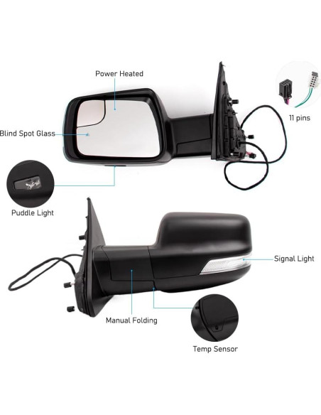 Espejo de Puerta HIGHTO para Dodge Ram 1500 2019-2022 Izquierdo