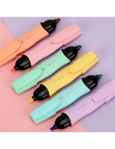 Resaltadores ZEYAR Macaron 6 Colores Punta Chisel Certificado AP