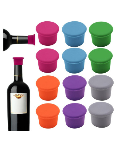 12 Tapones de Silicona para Vino DXMWWTP - 6 Colores