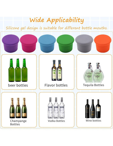 12 Tapones de Silicona para Vino DXMWWTP - 6 Colores