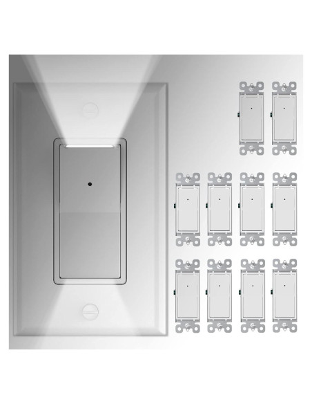 Paquete de 10 Interruptores de Pared SOZULAMP 3 Vías con Luz Nocturna LED 15Amp