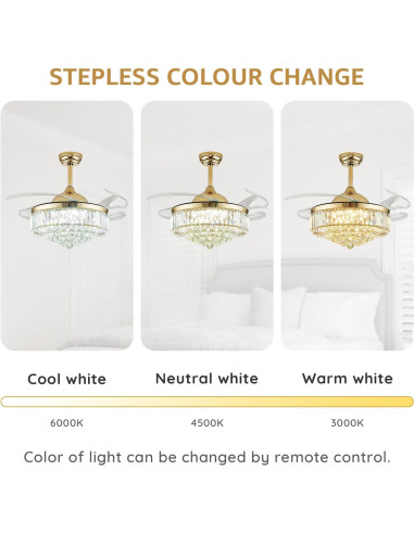 Ventilador de Techo MOOONICHE 42" Dorado con Luz LED y Control Remoto