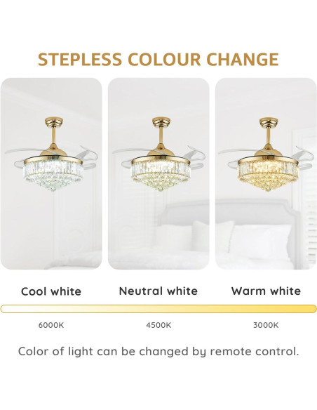 Ventilador de Techo MOOONICHE 42" Dorado con Luz LED y Control Remoto