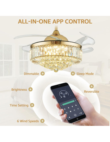 Ventilador de Techo MOOONICHE 42" Dorado con Luz LED y Control Remoto