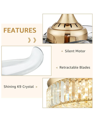 Ventilador de Techo MOOONICHE 42" Dorado con Luz LED y Control Remoto