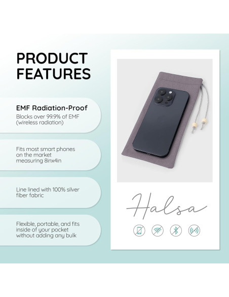 Funda de Blindaje EMF Halsa para Smartphone - Gris 20.32x10.16 cm