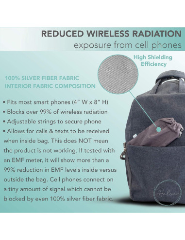 Funda de Blindaje EMF Halsa para Smartphone - Gris 20.32x10.16 cm