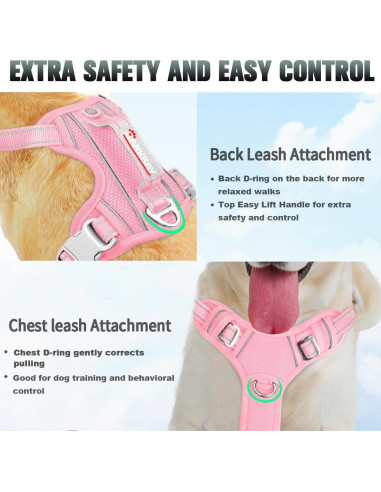 Arnés para Perros Grande BARKBAY Sin Tirones Reflectante Rosa