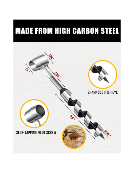 Broca Manual para Madera Burtok 25.4 cm con Funda de Cuero