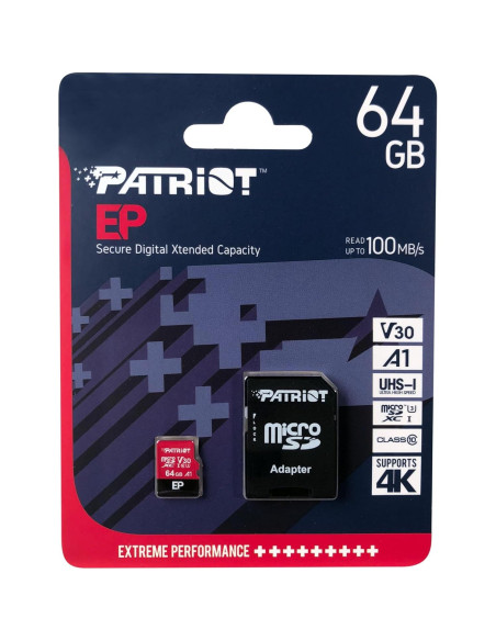 Tarjeta Micro SD Patriot Memory 64GB A1 V30 4K para Android Tarjeta Micro SD Patriot Memory 64GB A1 V30 4K para Android