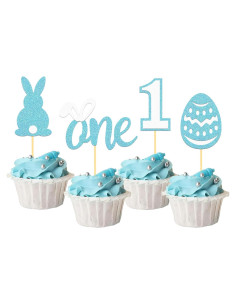 24 Toppers de Cupcake de Cumpleaños 1er de Pascua Azul