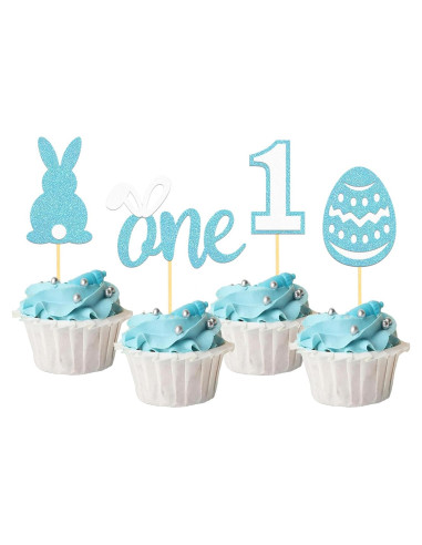 24 Toppers de Cupcake de Cumpleaños 1er de Pascua Azul