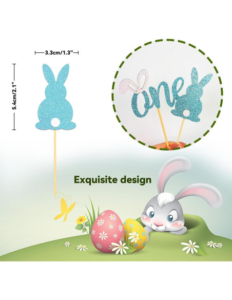 24 Toppers de Cupcake de Cumpleaños 1er de Pascua Azul