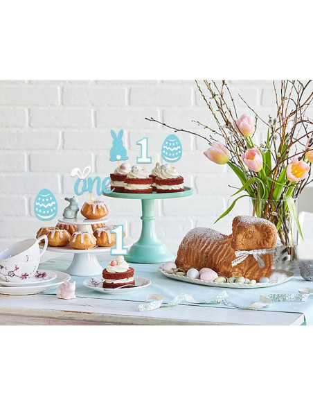 24 Toppers de Cupcake de Cumpleaños 1er de Pascua Azul