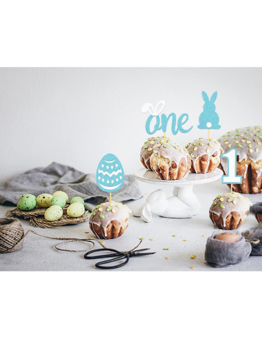 24 Toppers de Cupcake de Cumpleaños 1er de Pascua Azul