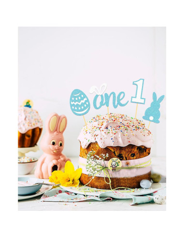 24 Toppers de Cupcake de Cumpleaños 1er de Pascua Azul