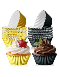 200 Forros de Cupcake Desechables Negros y Dorados AKAIXI