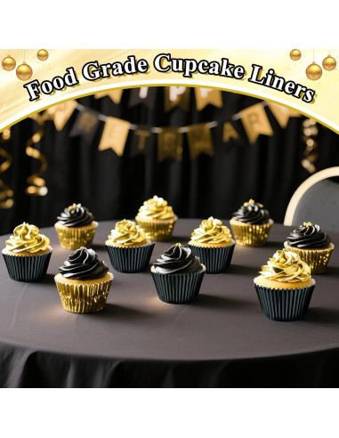 200 Forros de Cupcake Desechables Negros y Dorados AKAIXI