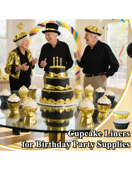 200 Forros de Cupcake Desechables Negros y Dorados AKAIXI