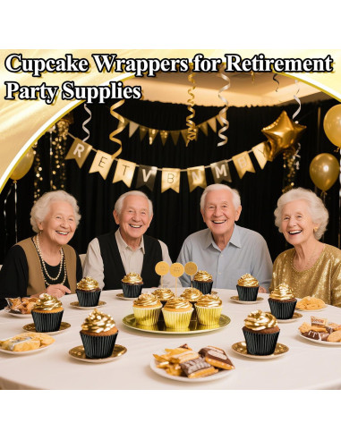 200 Forros de Cupcake Desechables Negros y Dorados AKAIXI