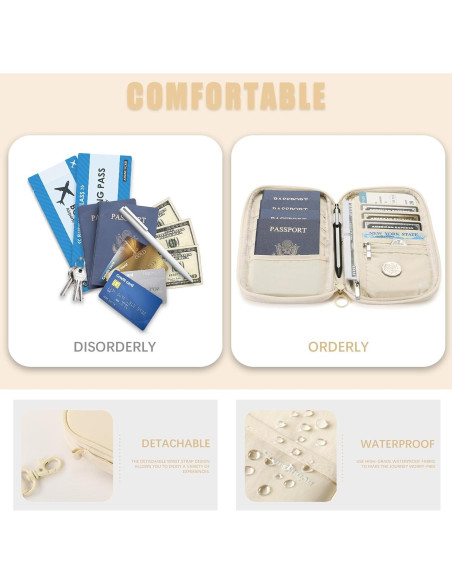 Billetera de Pasaporte Scandihome RFID Beige para Viajes