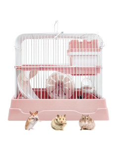 Jaula de Hámster Enana PINVNBY 2 Niveles Portátil 29.7x22.1x24.9cm