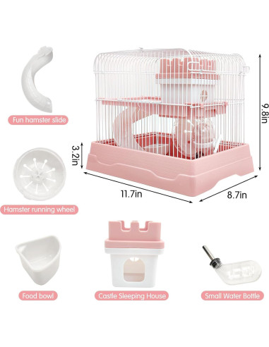 Jaula de Hámster Enana PINVNBY 2 Niveles Portátil 29.7x22.1x24.9cm