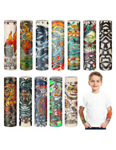 Hicarer 12 Mangas de Tatuaje Temporal Niños UV Multicolor