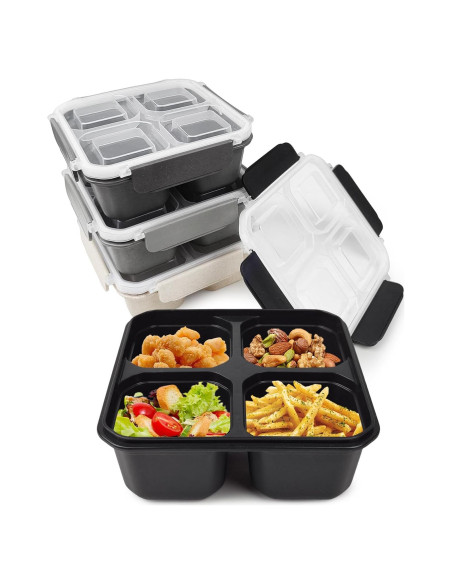 Set de 4 Cajas Bento Greenandlife 680ml Apta Microondas Gris Set de 4 Cajas Bento Greenandlife 680ml Apta Microondas Gris