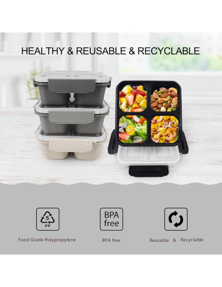 Set de 4 Cajas Bento Greenandlife 680ml Apta Microondas Gris Set de 4 Cajas Bento Greenandlife 680ml Apta Microondas Gris