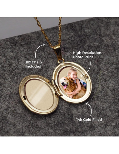 Collar Locket Personalizado Oro 14K PicturesOnGold 1.9x2.5cm