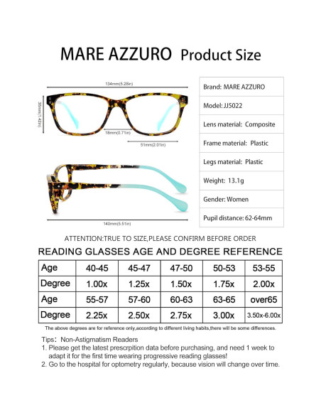 Gafas de Lectura Progresivas MARE AZZURO Mujeres Bloqueo Azul