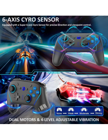 Controlador Inalámbrico NBCP para Switch Lite - Vibración Dual, Giroscopio 6 Ejes, RGB