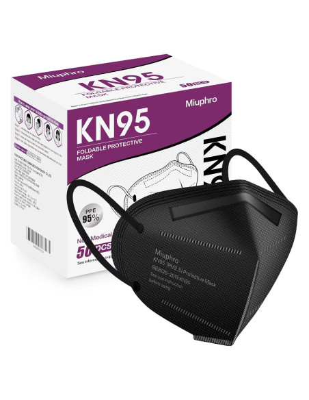 Mascarilla KN95 Miuphro Paquete de 50 Piezas Negro 5 Capas
