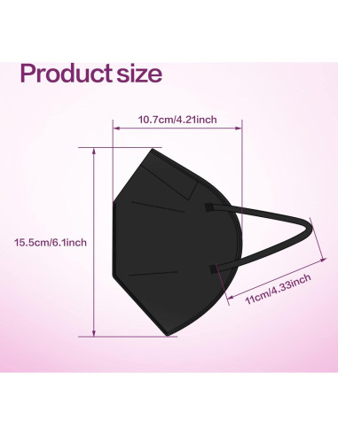 Mascarilla KN95 Miuphro Paquete de 50 Piezas Negro 5 Capas