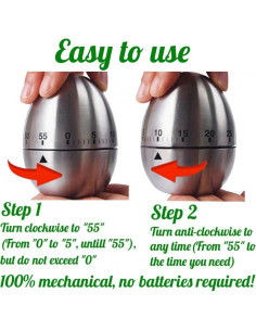 Temporizador mecánico 60 minutos FLTON acero inoxidable huevo 2
