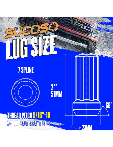 Tuercas de Rueda 9/16-18 SUCOSO 32PCS Negras con Llave