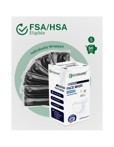 Mascarillas Desechables 4 Capas EcoGuard Negro ASTM Nivel 3 50 Pcs