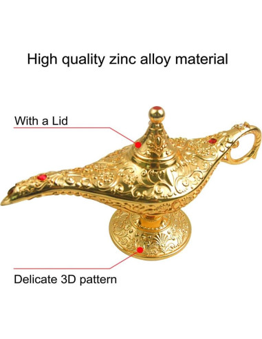 Lámpara Mágica de Aladino Vintage Oro 20.7x11.3cm Decoración