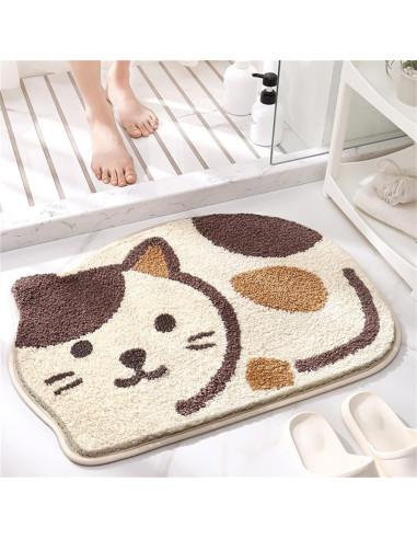 Alfombra de Baño Antideslizante Ankah Gato Beige 46x66 cm