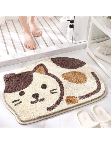 Alfombra de Baño Antideslizante Ankah Gato Beige 46x66 cm