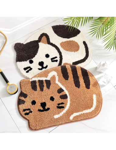 Alfombra de Baño Antideslizante Ankah Gato Beige 46x66 cm