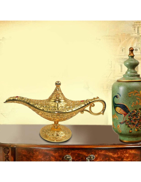 Lámpara Mágica de Aladino Vintage Oro 20.7x11.3cm Decoración