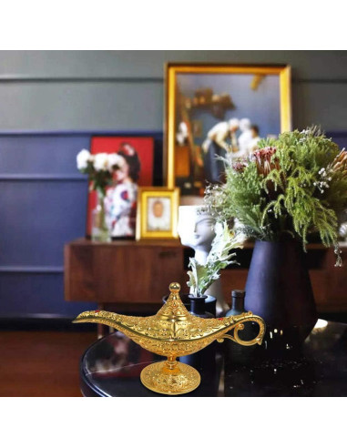 Lámpara Mágica de Aladino Vintage Oro 20.7x11.3cm Decoración