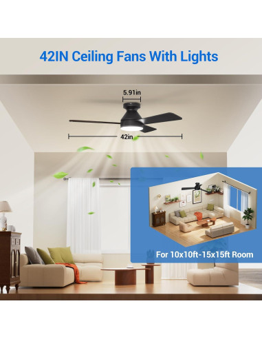 Ventilador de Techo Dgguo 42" con Luz LED y Control Remoto